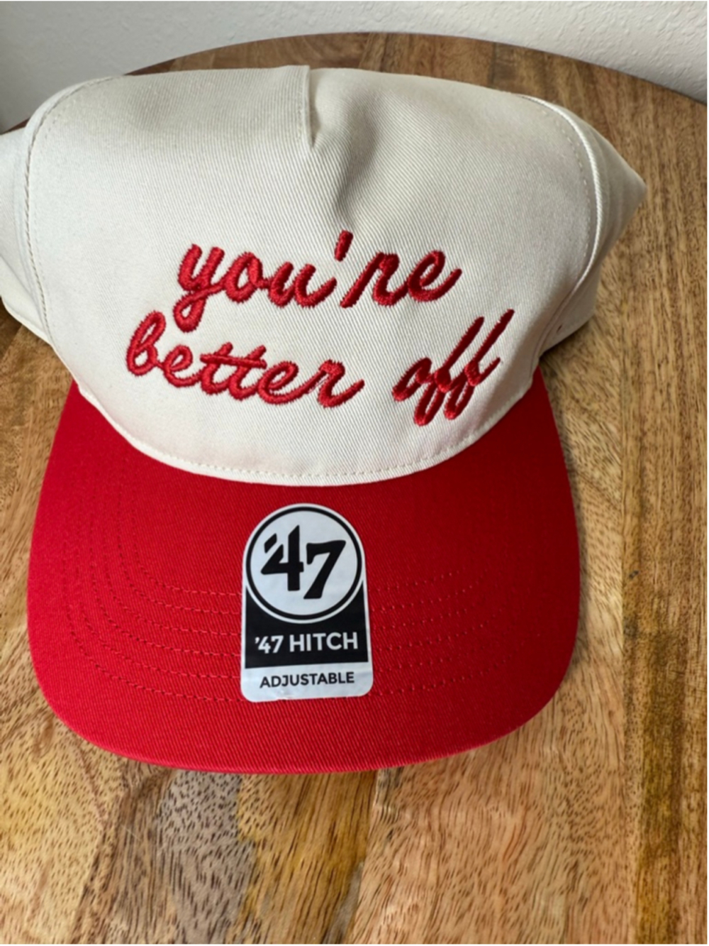 47 Brand "You're Better Off" Red & Beige Adjustable Hat One Size